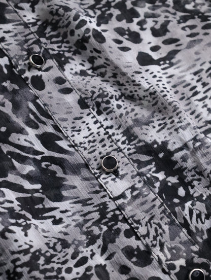 GEORGE all-over pattern s/s sheer shirt black-gray-white