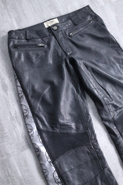 scull × leather switch pants black-silver