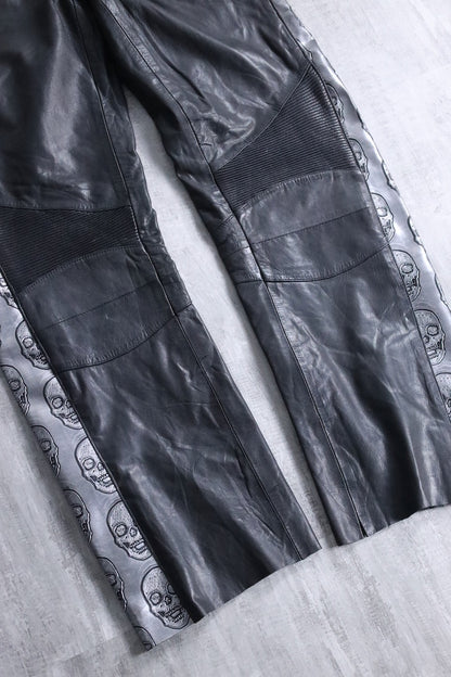 scull × leather switch pants black-silver