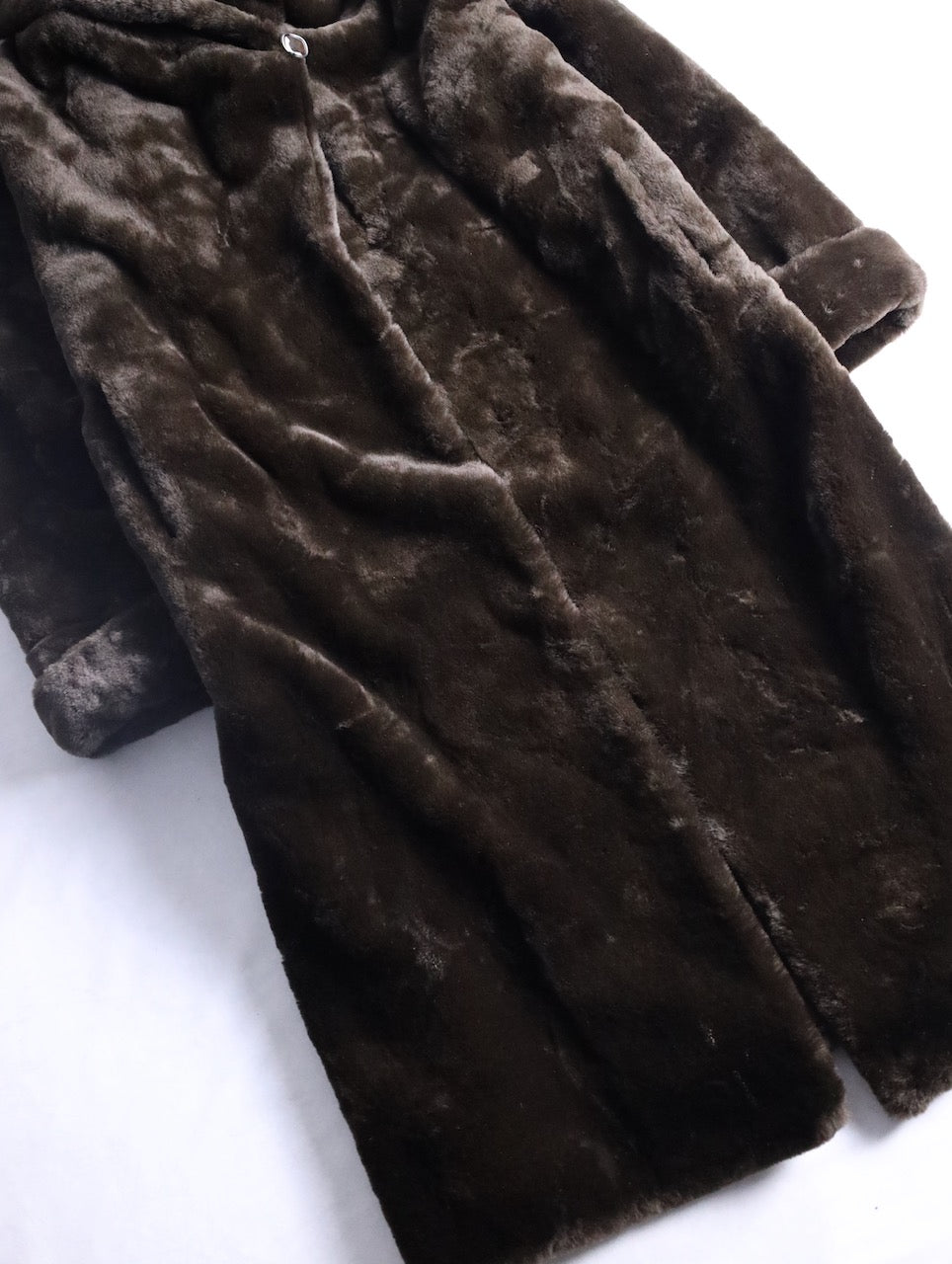 fake fur hooded long coat brown