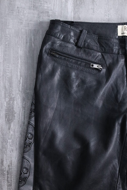 scull × leather switch pants black-silver