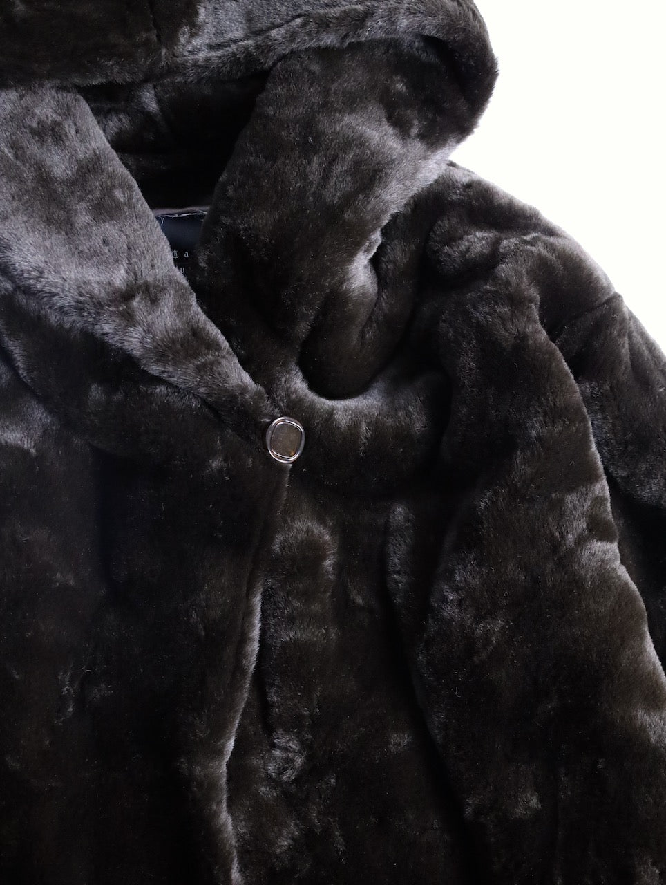 fake fur hooded long coat brown