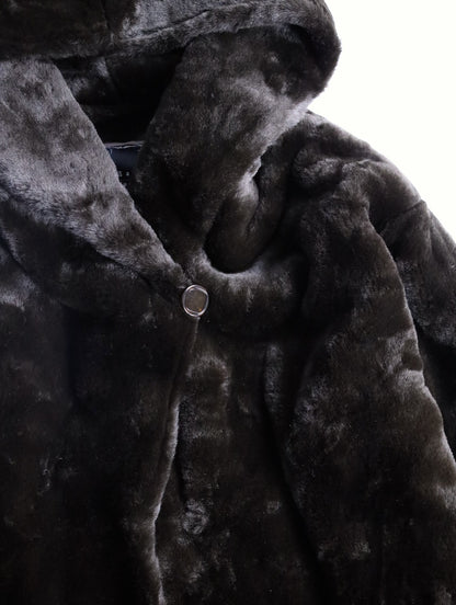 fake fur hooded long coat brown