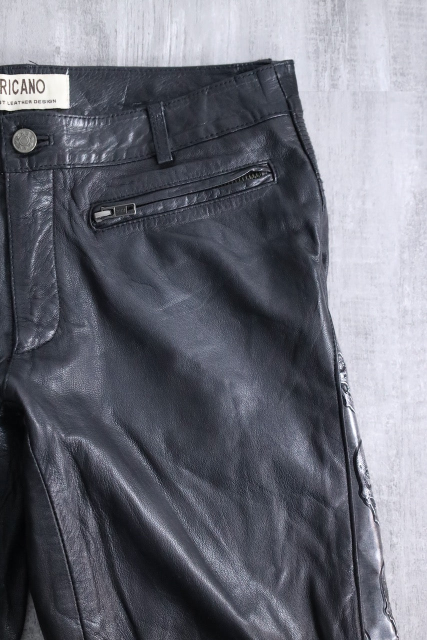 scull × leather switch pants black-silver