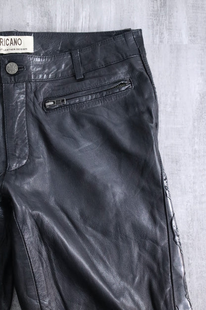 scull × leather switch pants black-silver