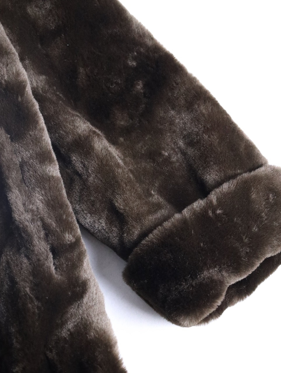 fake fur hooded long coat brown