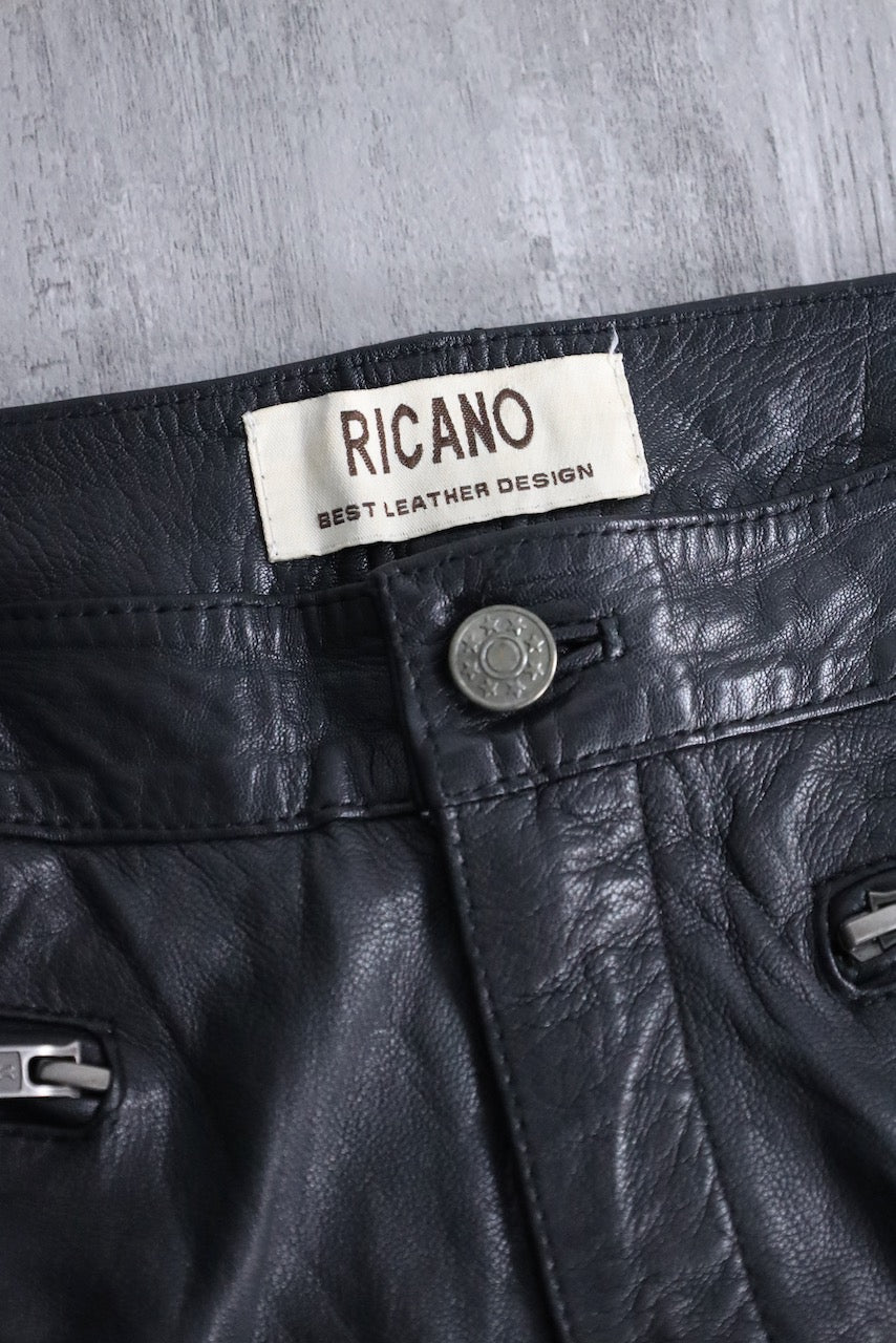 scull × leather switch pants black-silver