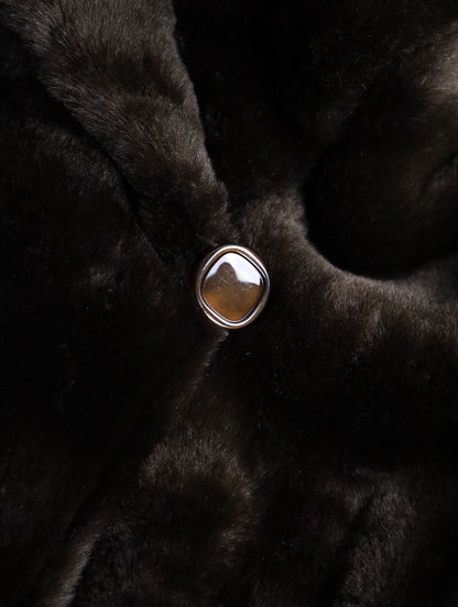 fake fur hooded long coat brown