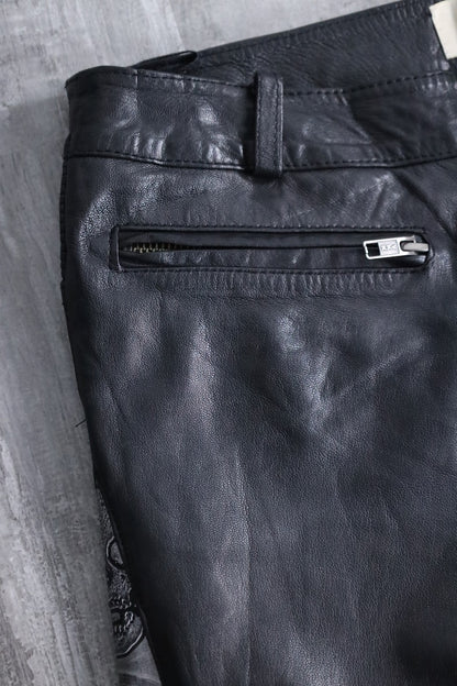 scull × leather switch pants black-silver