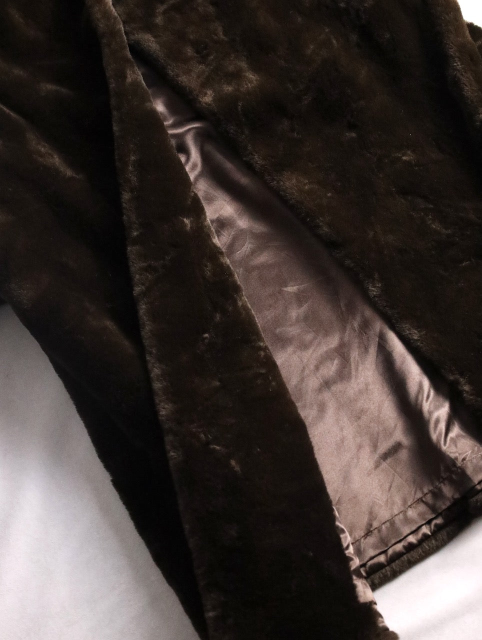 fake fur hooded long coat brown