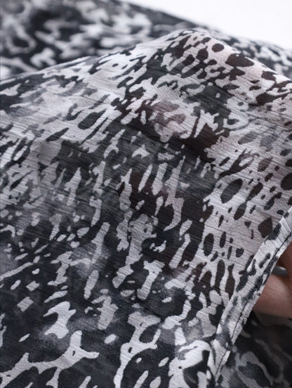 GEORGE all-over pattern s/s sheer shirt black-gray-white