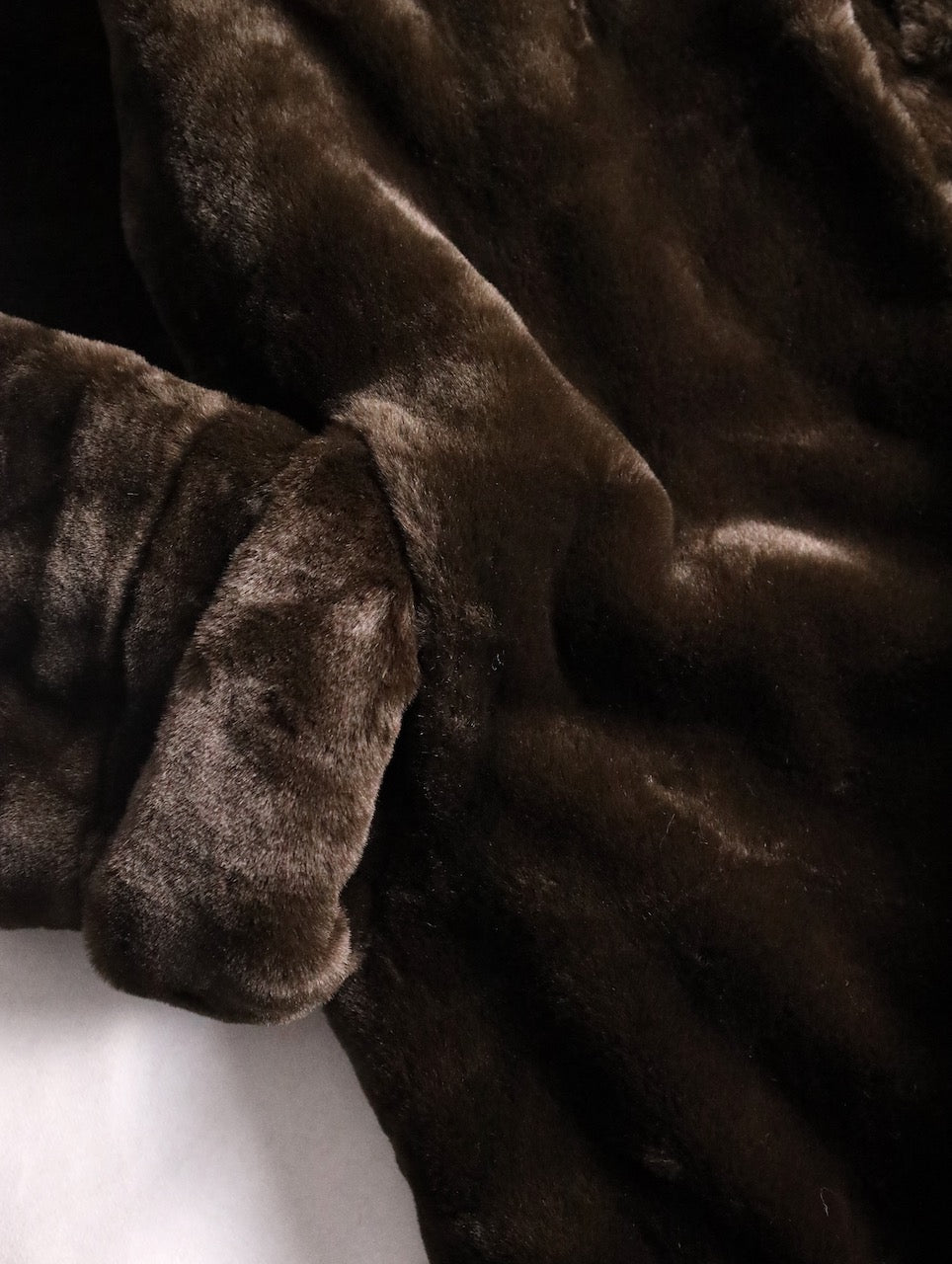 fake fur hooded long coat brown