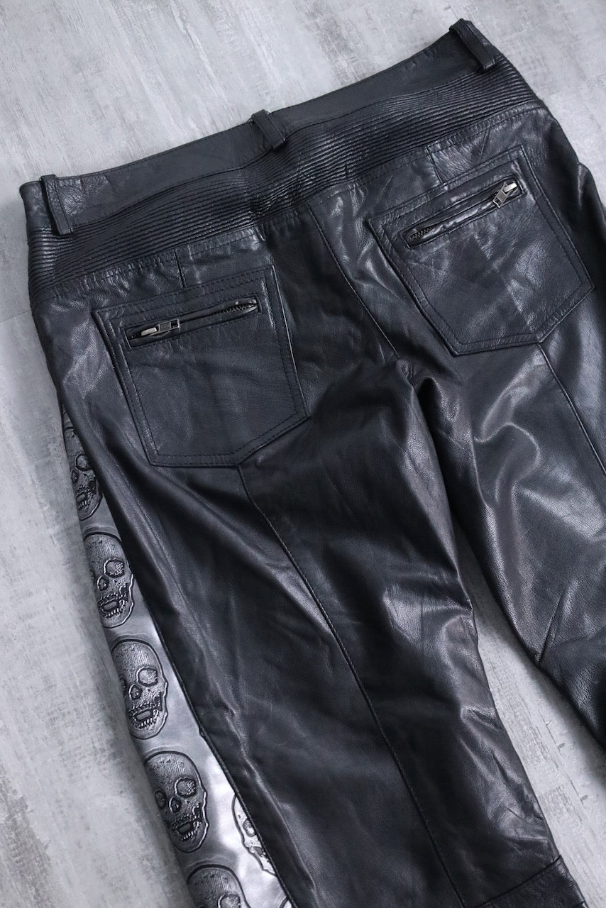 scull × leather switch pants black-silver