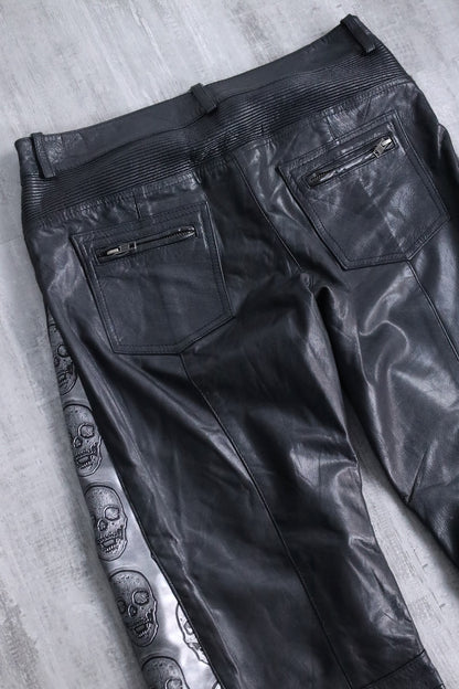 scull × leather switch pants black-silver