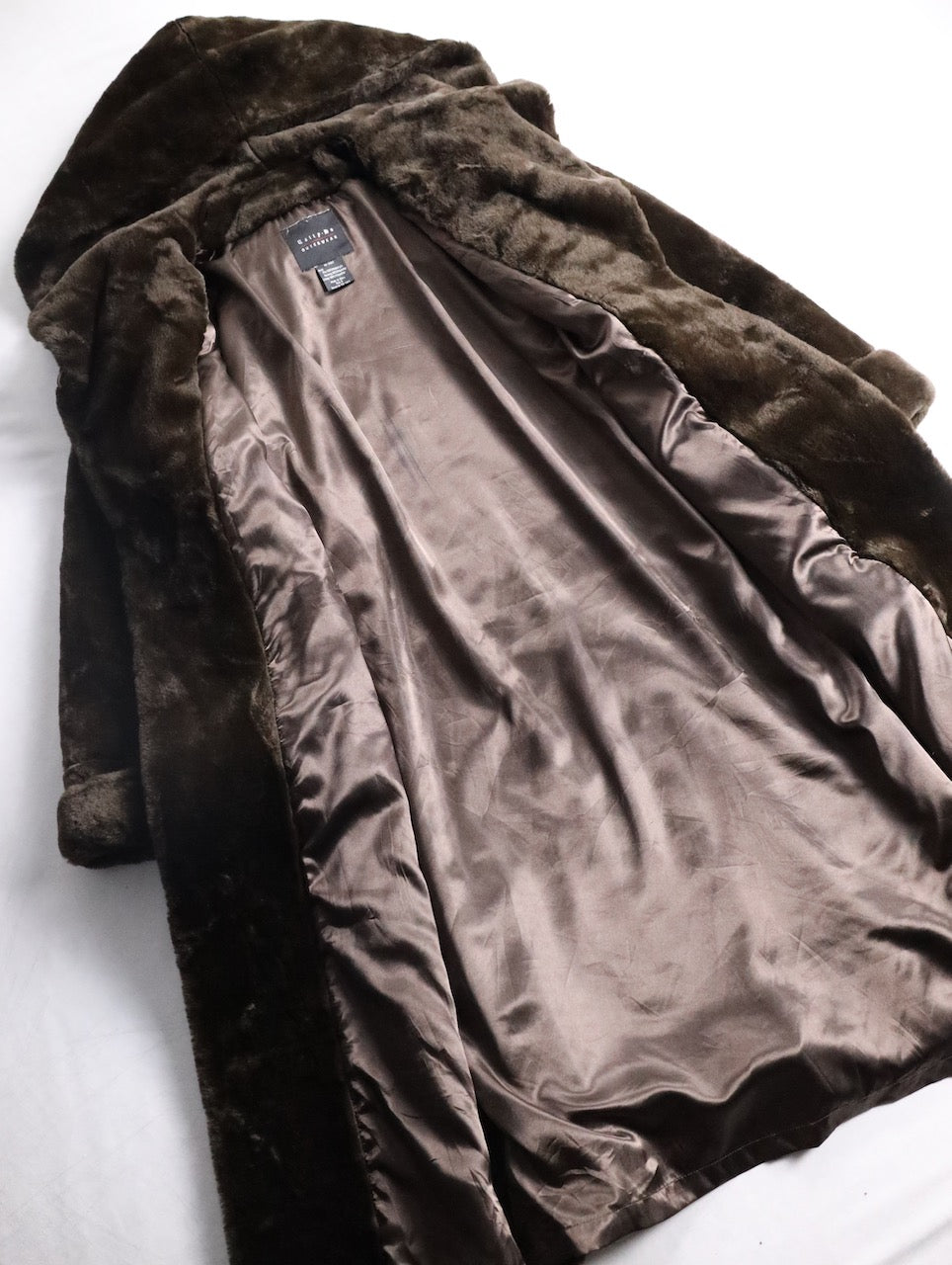 fake fur hooded long coat brown