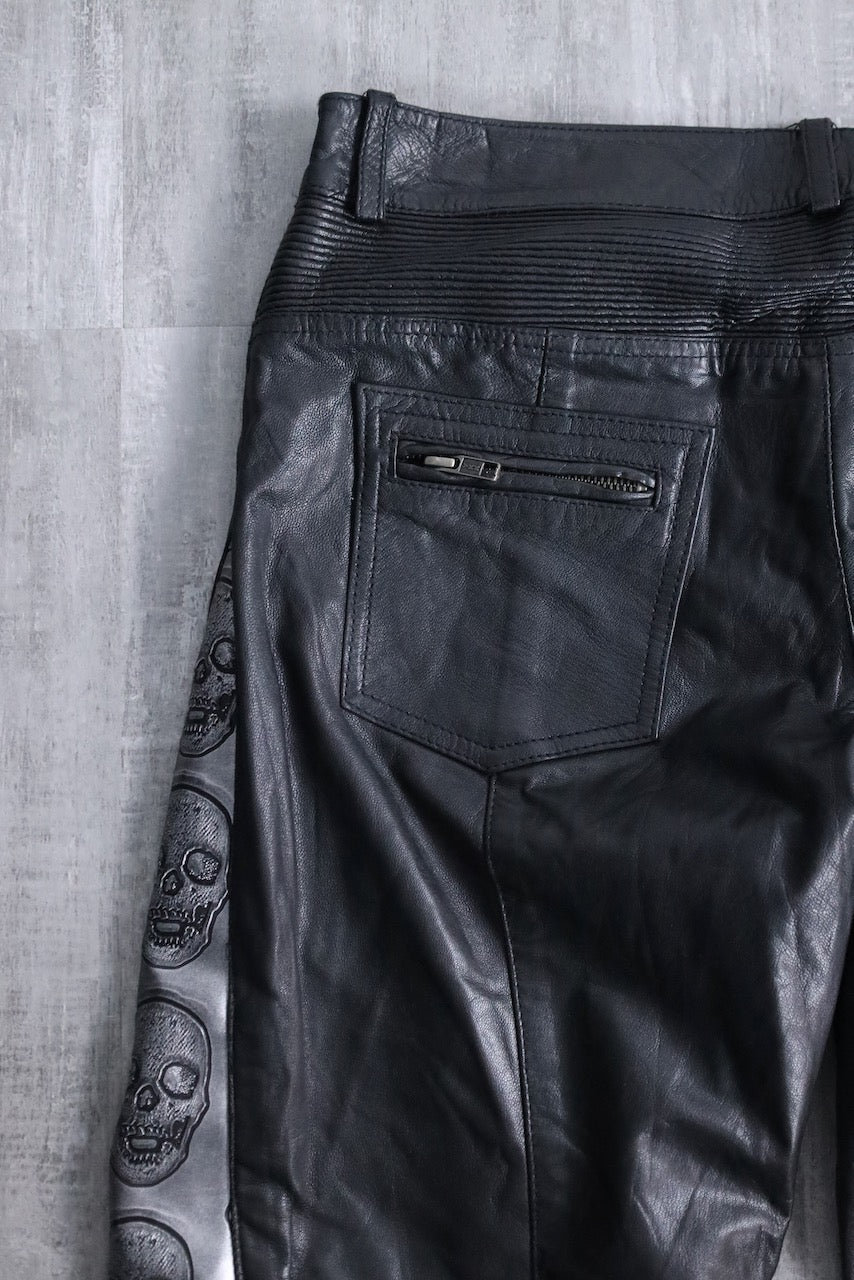 scull × leather switch pants black-silver