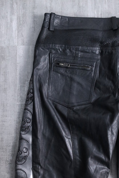 scull × leather switch pants black-silver