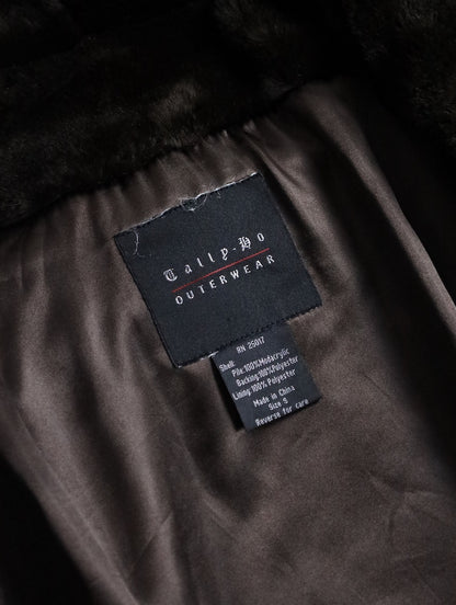 fake fur hooded long coat brown