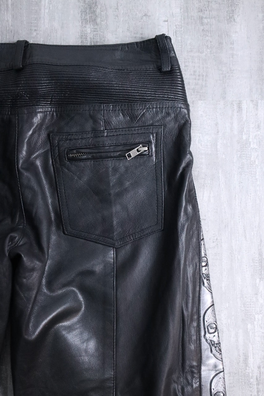 scull × leather switch pants black-silver