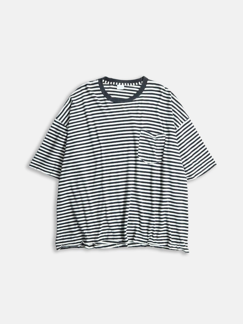 KING SIZE striped one pocket  tee white-black