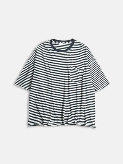 KING SIZE striped one pocket  tee white-black