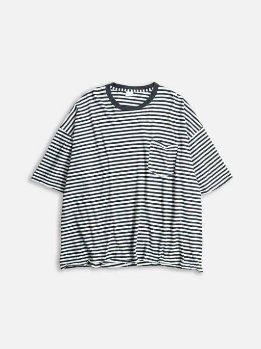 KING SIZE striped one pocket  tee white-black