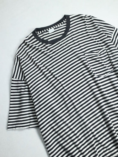 KING SIZE striped one pocket  tee white-black