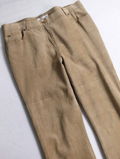 real suede semi flare pants beige