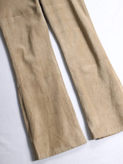 real suede semi flare pants beige