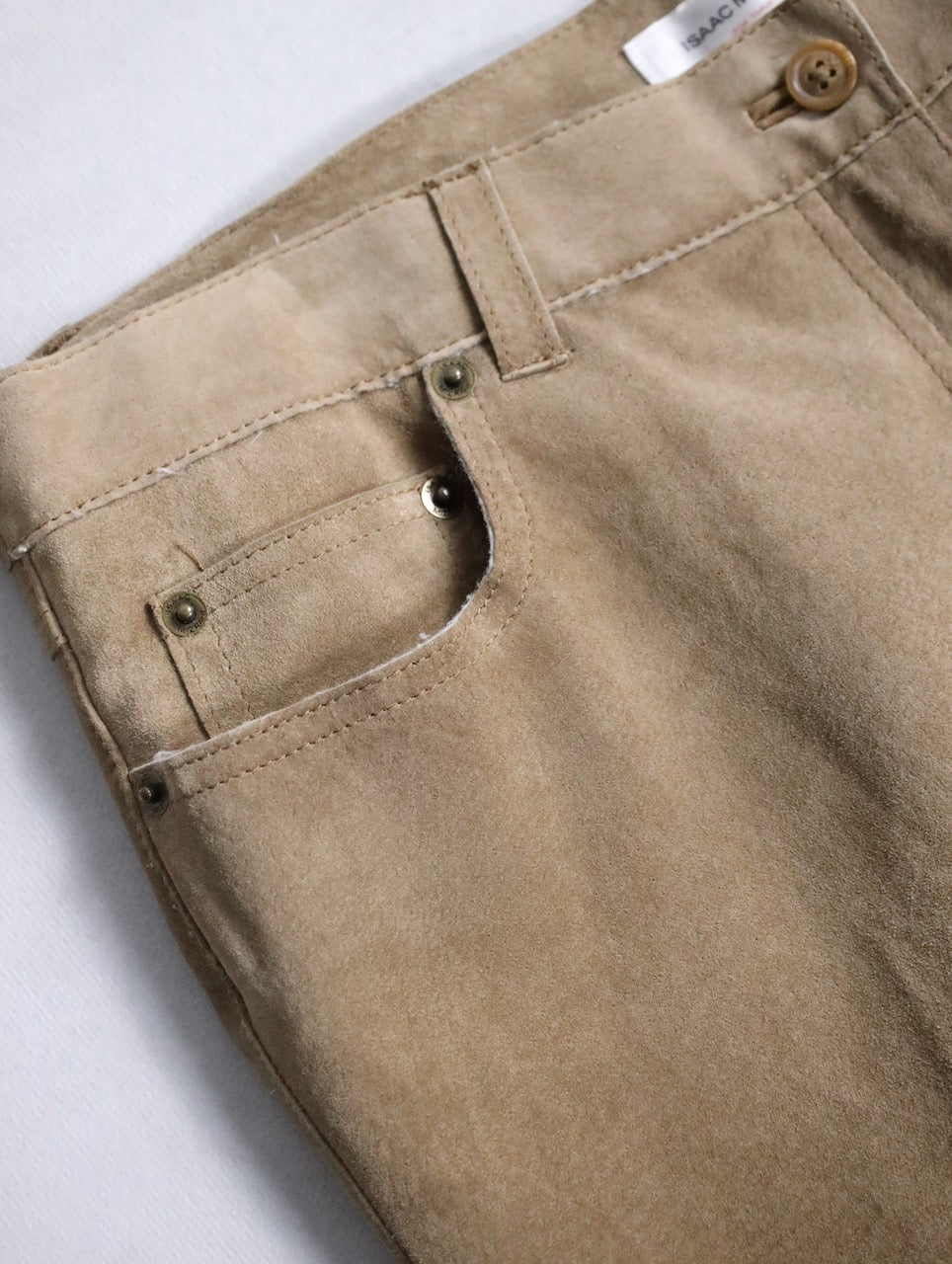 real suede semi flare pants beige