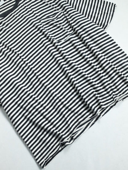 KING SIZE striped one pocket  tee white-black