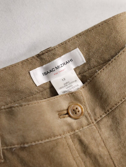 real suede semi flare pants beige
