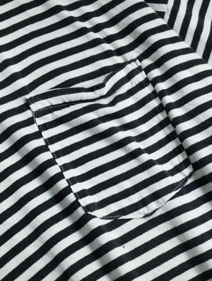 KING SIZE striped one pocket  tee white-black