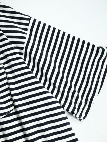 KING SIZE striped one pocket  tee white-black