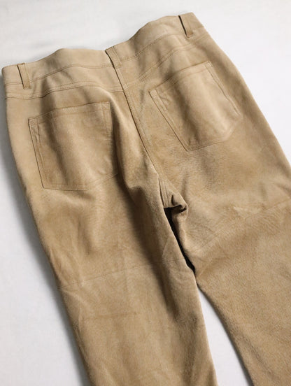 real suede semi flare pants beige