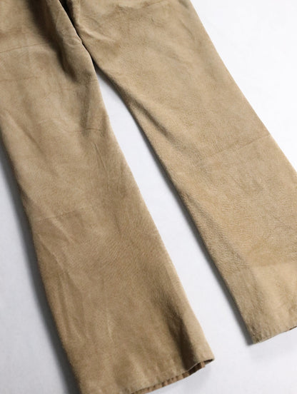 real suede semi flare pants beige