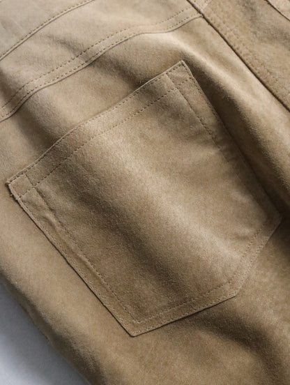 real suede semi flare pants beige