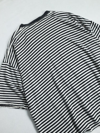 KING SIZE striped one pocket  tee white-black