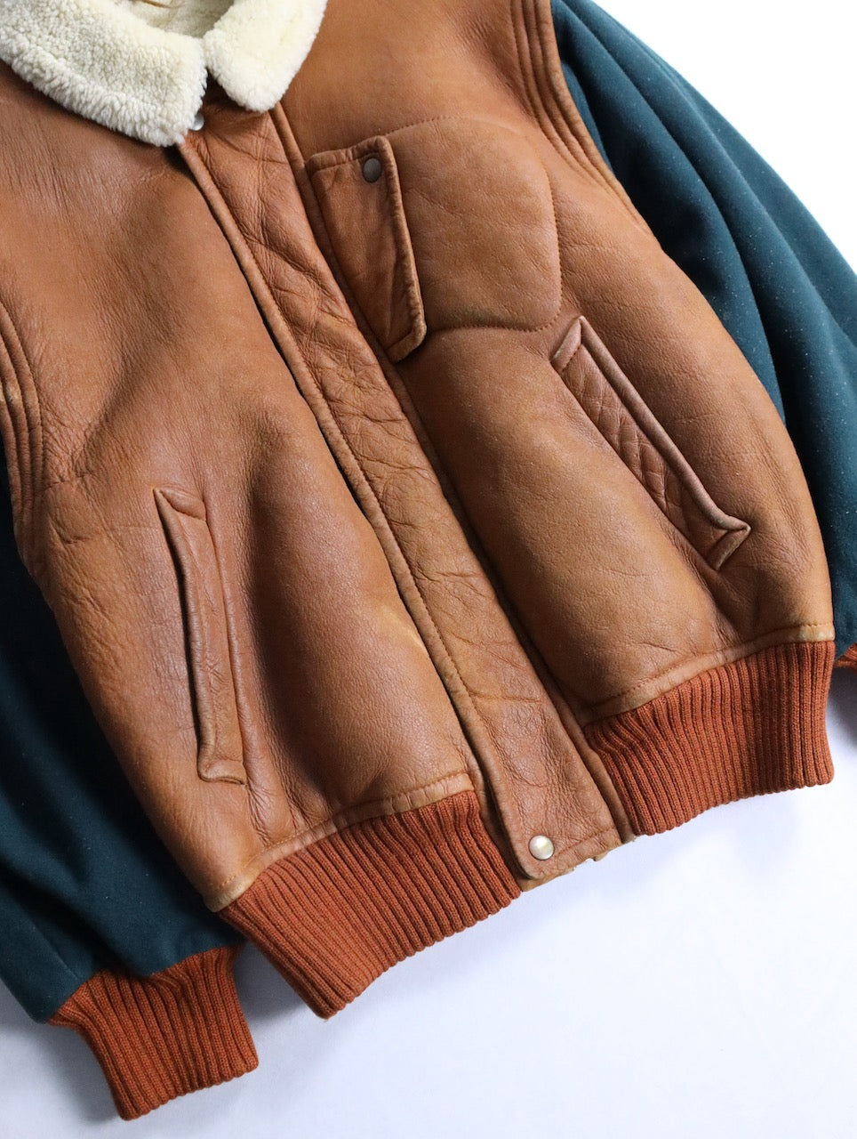 wool swiching real muton jacket brown-green