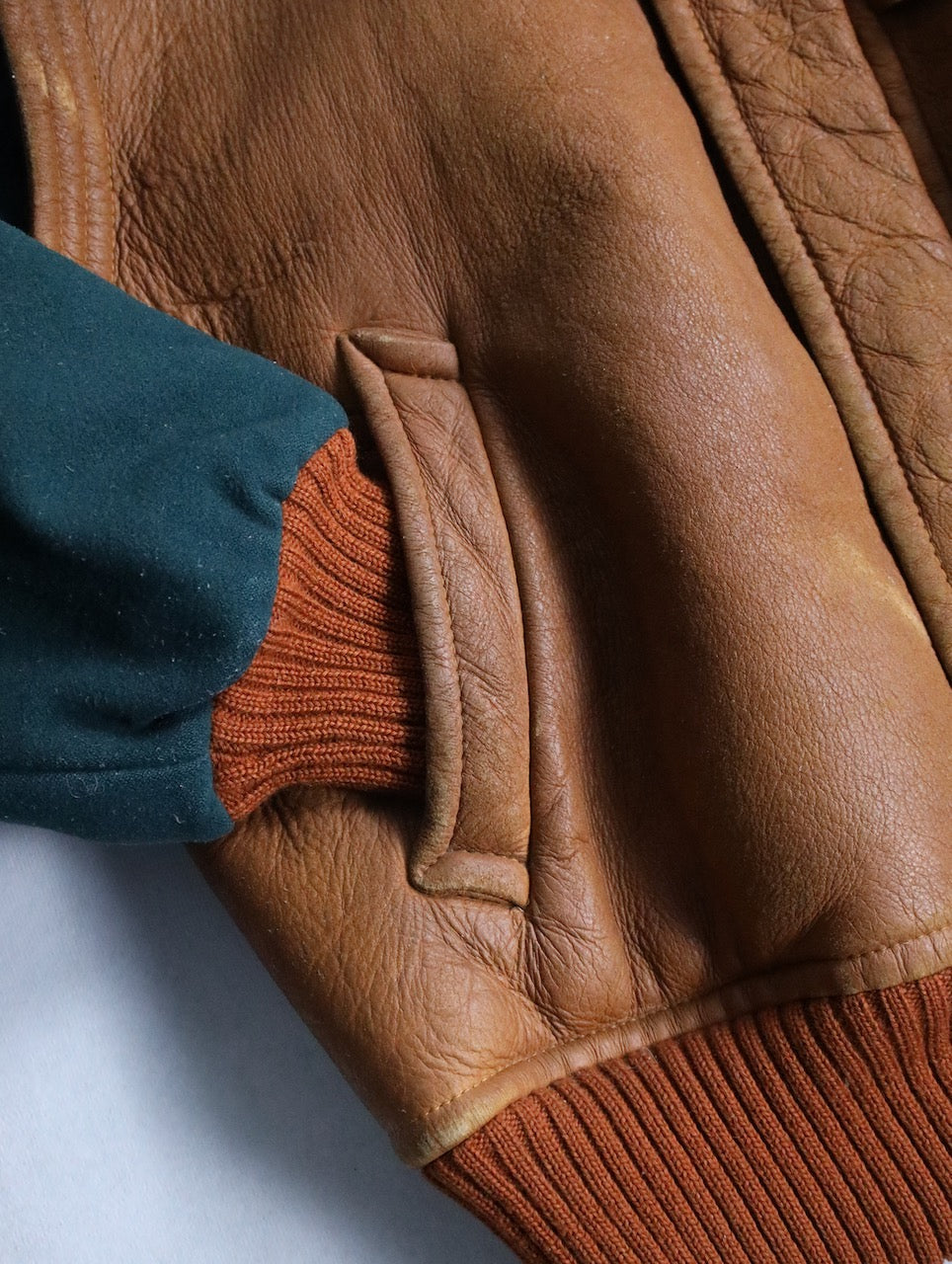 wool swiching real muton jacket brown-green