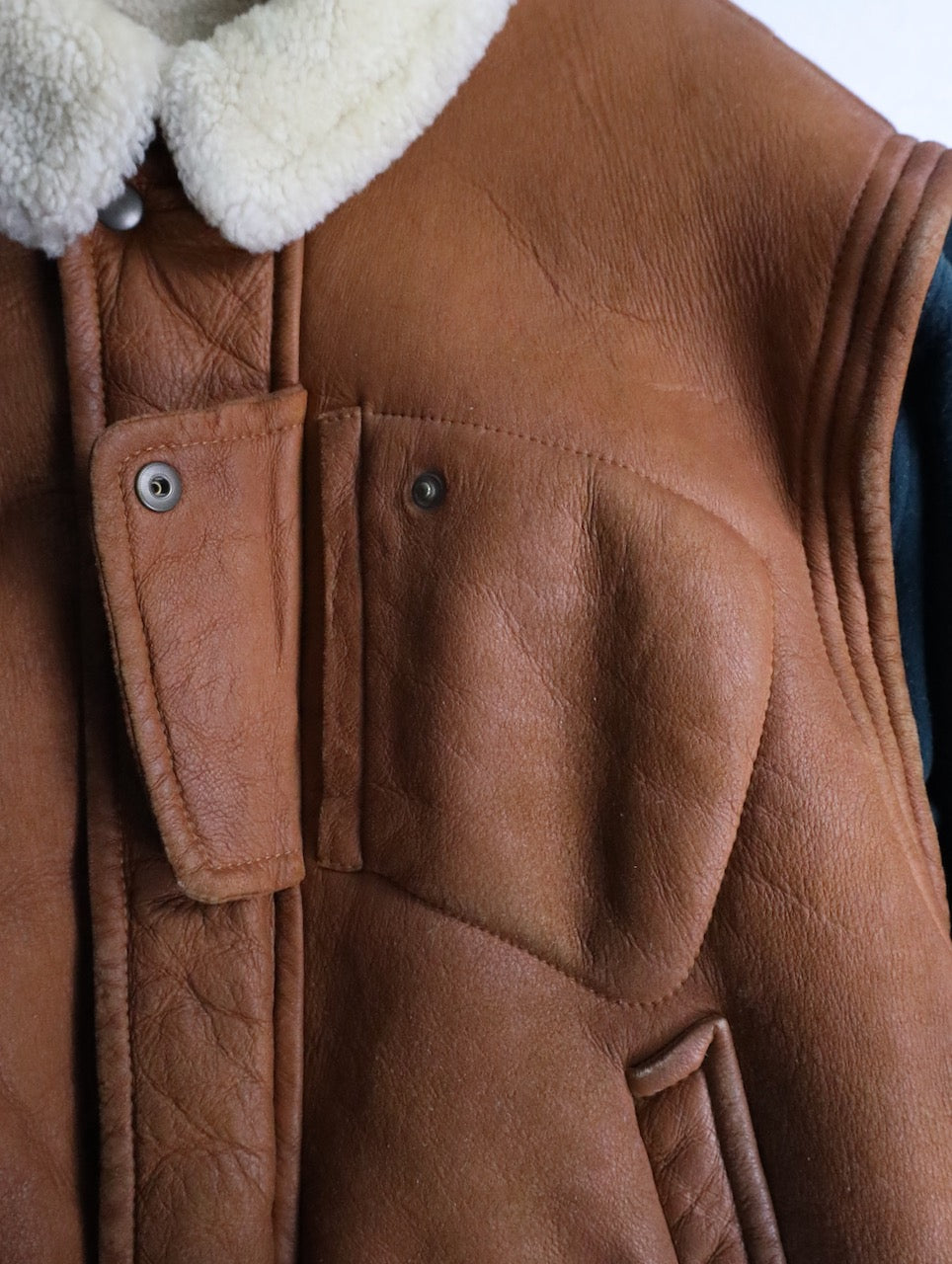 wool swiching real muton jacket brown-green