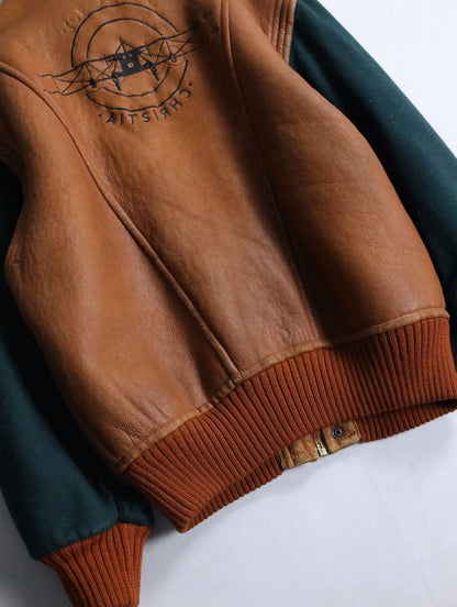 wool swiching real muton jacket brown-green