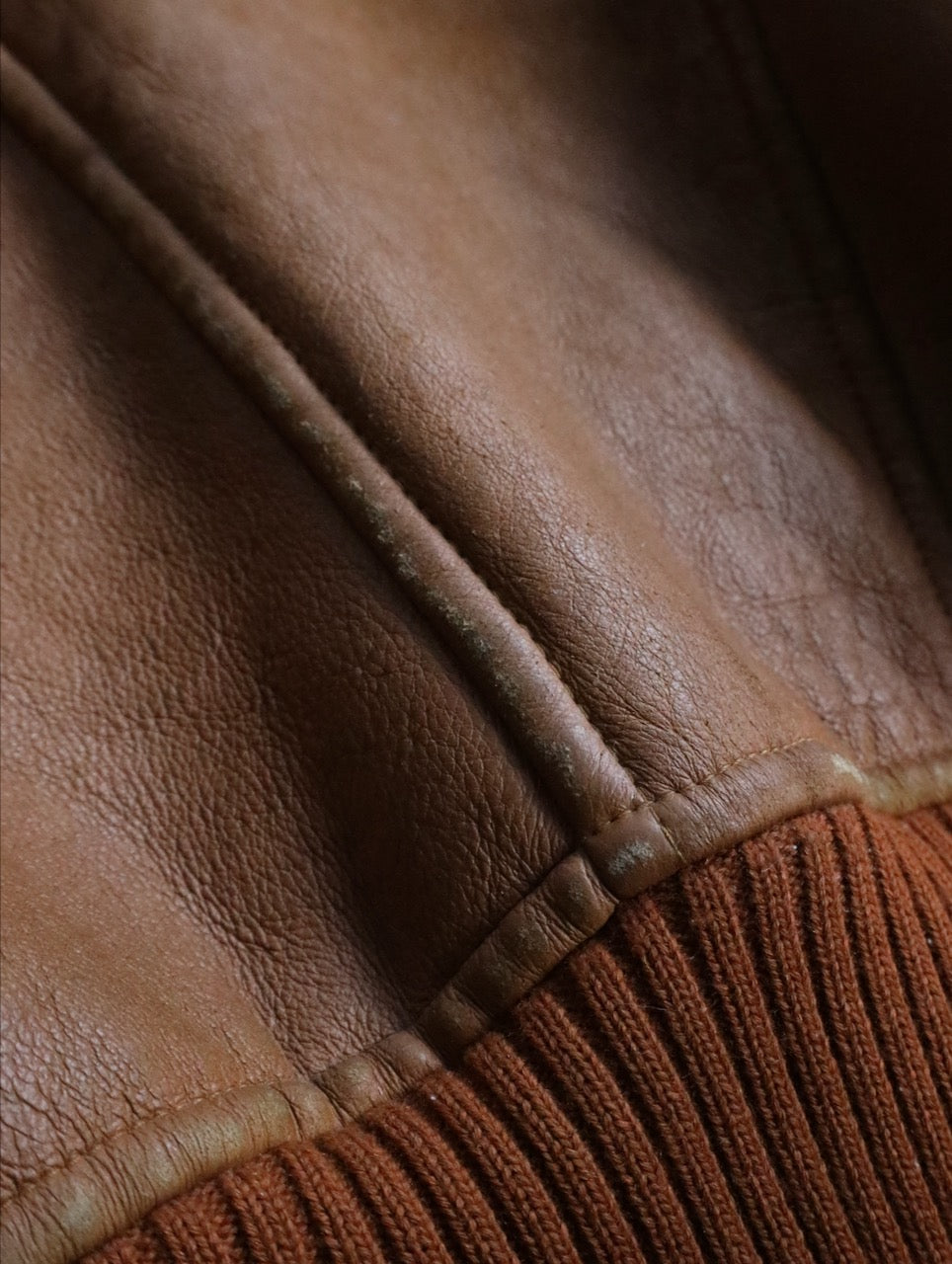 wool swiching real muton jacket brown-green