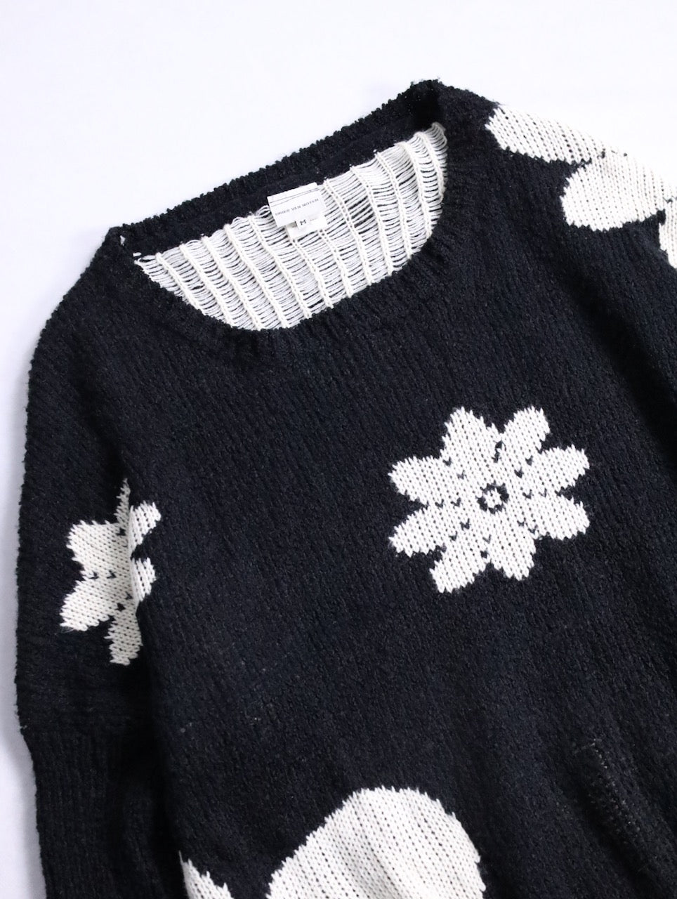 90s DRIES VAN NOTEN flower knit sweater black-white