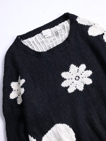 90s DRIES VAN NOTEN flower knit sweater black-white