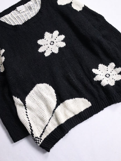 90s DRIES VAN NOTEN flower knit sweater black-white