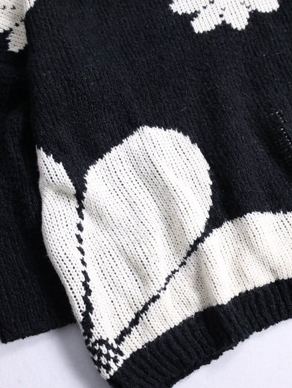 90s DRIES VAN NOTEN flower knit sweater black-white