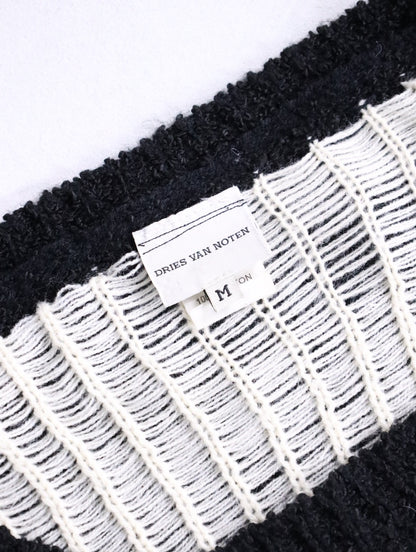 90s DRIES VAN NOTEN flower knit sweater black-white