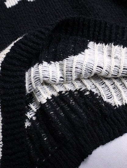 90s DRIES VAN NOTEN flower knit sweater black-white