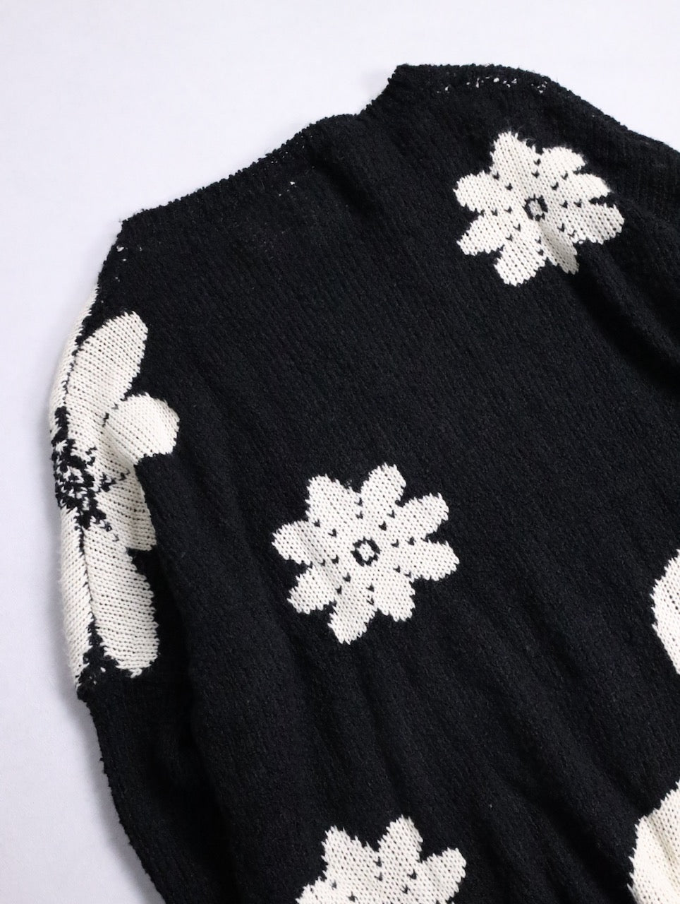 90s DRIES VAN NOTEN flower knit sweater black-white